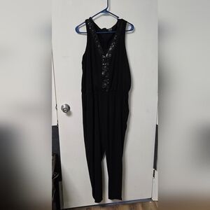Nicole Black Sequin-Trim Sleeveless Jumpsuit